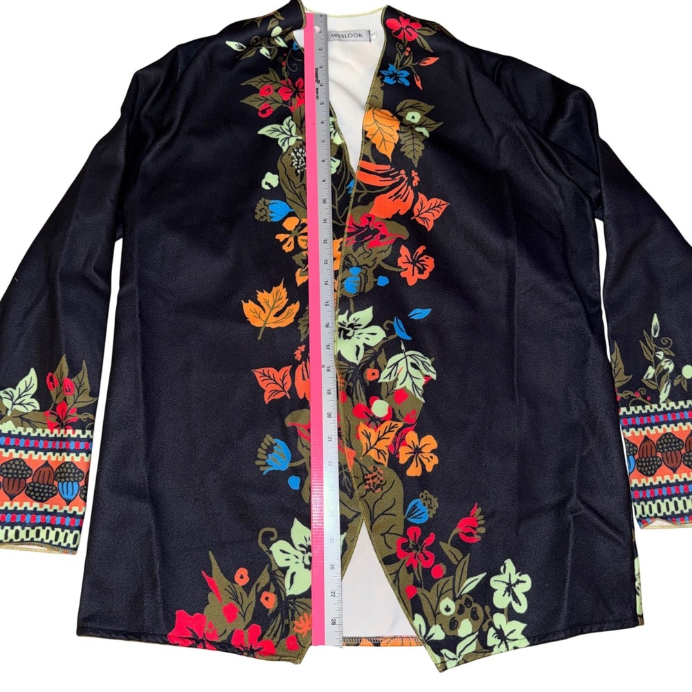 Misslook Black Floral Open Front Long Sleeve Women's Cardigan XL - Picture 5 of 10